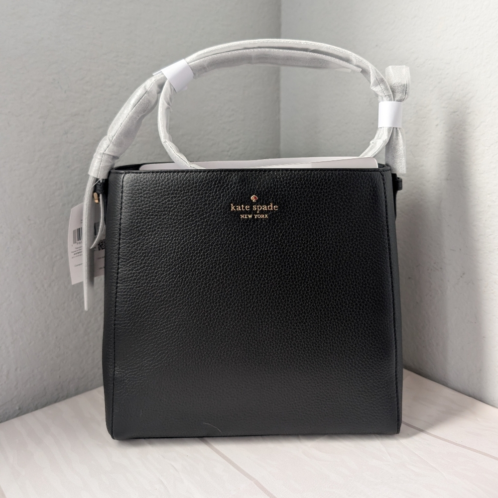 NWT Kate Spade KM546 Juliette Pebbled Leather Medium Bucket Shoulder Bag Black